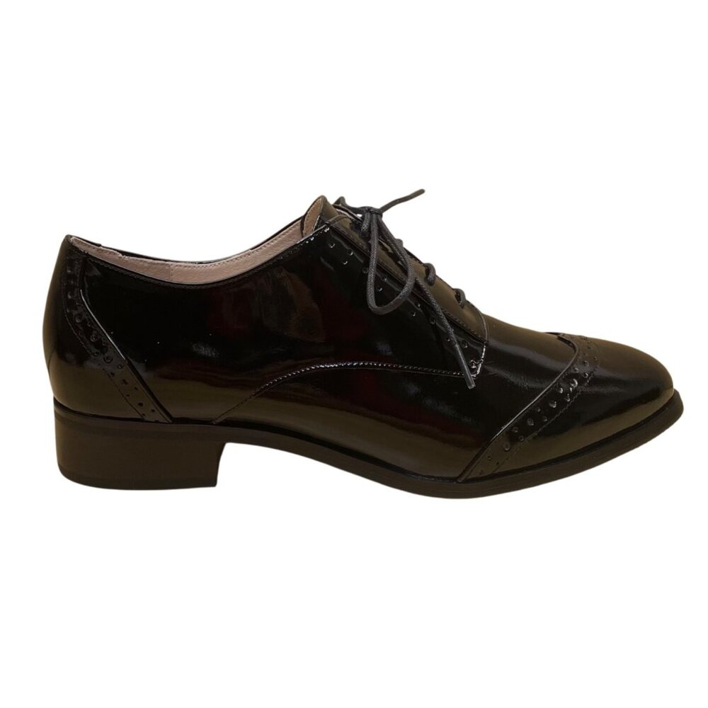 Kokko Women’s Black Patent Leather Oxford Lace Up Formal Brogue Shoes Size 7